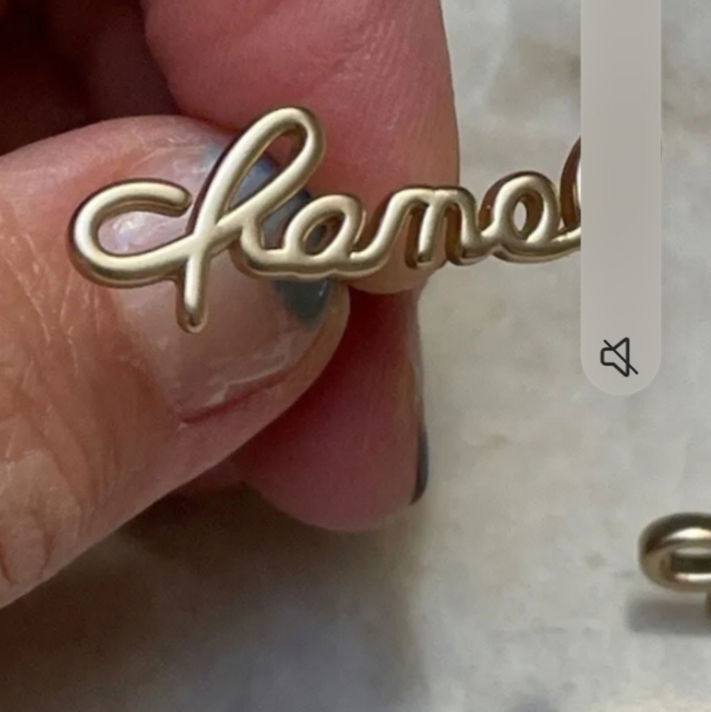 Chanel Gold Tone Cursive Script Crawler Women's E… - image 1